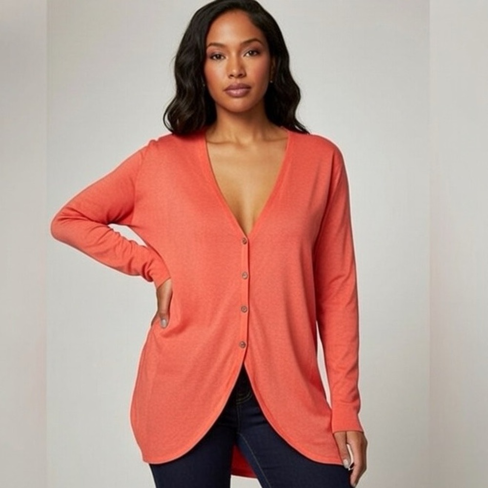 St. John Medium Orange V Neckline Silk Cashmere Cardigan